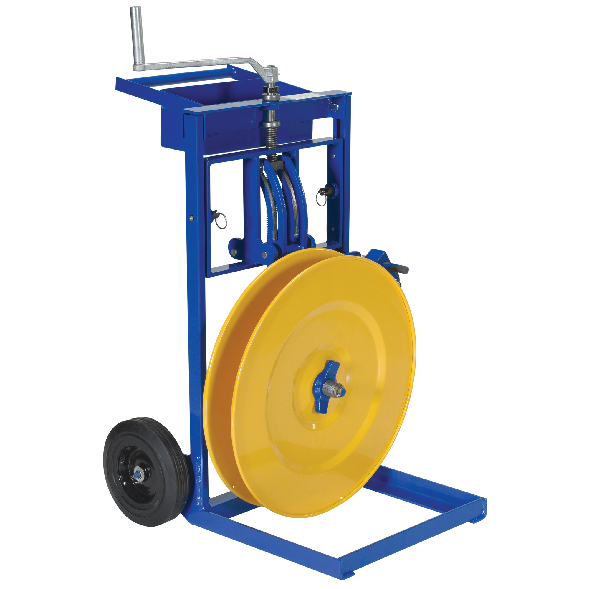 Vestil Steel Vertical/Horizontal Strapping Cart - Semi-Pneumatic Wheels, Equipment Tray, Blue, Model# STRAP-VH